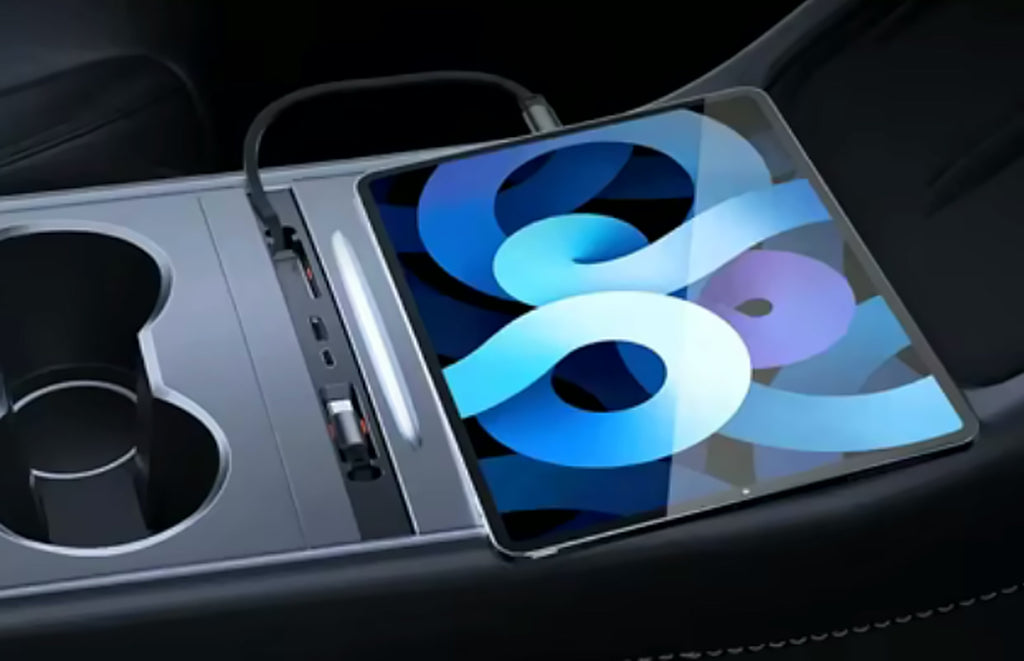iPad charging from the hub in a Tesla